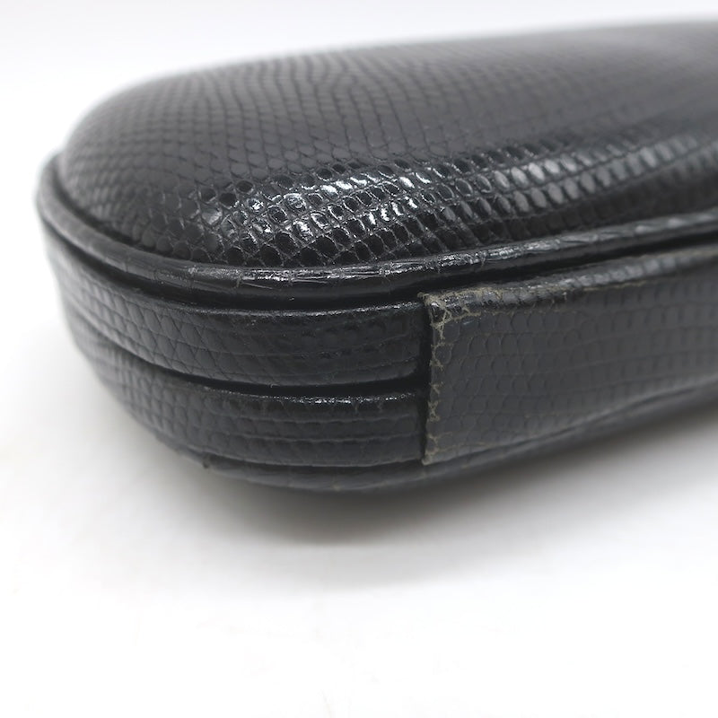Vintage Bottega Veneta Lizard Skin Box Clutch Black