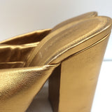 Alumnae Turban Slide Sandals Gold Metallic Leather Size 38 Block Heel Mules