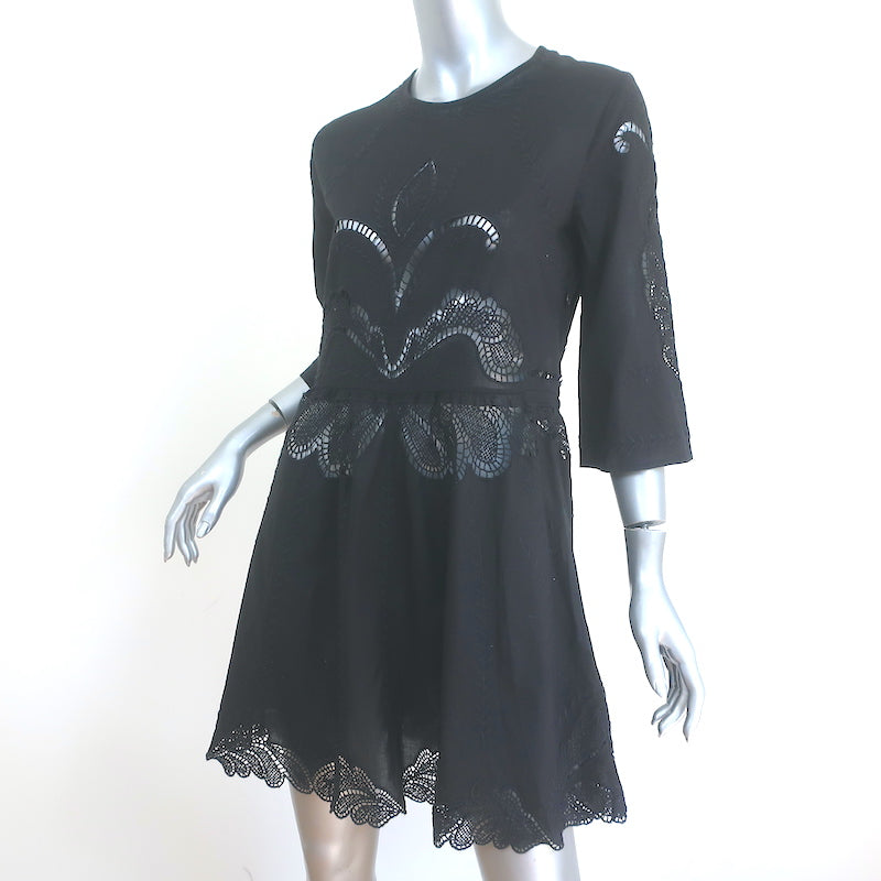 IRO Yante Broderie Anglaise Mini Dress Black Cotton Size 36 NEW