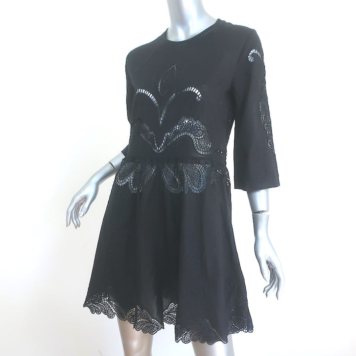 IRO Yante Broderie Anglaise Mini Dress Black Cotton Size 36 NEW