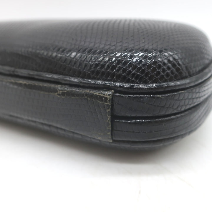 Vintage Bottega Veneta Lizard Skin Box Clutch Black