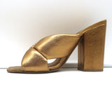 Alumnae Turban Slide Sandals Gold Metallic Leather Size 38 Block Heel Mules