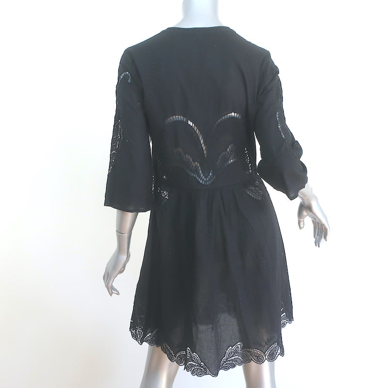 IRO Yante Broderie Anglaise Mini Dress Black Cotton Size 36 NEW