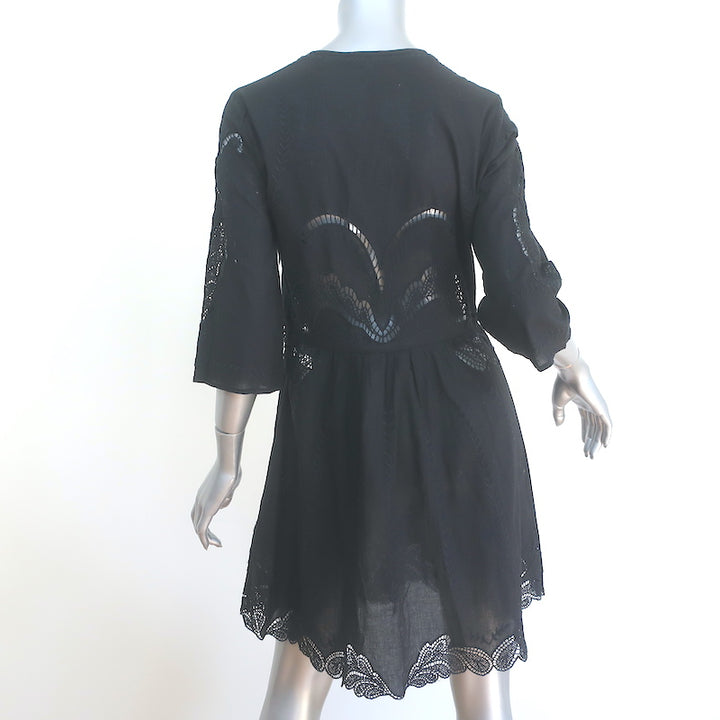 IRO Yante Broderie Anglaise Mini Dress Black Cotton Size 36 NEW