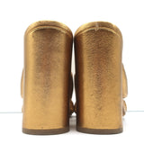 Alumnae Turban Slide Sandals Gold Metallic Leather Size 38 Block Heel Mules
