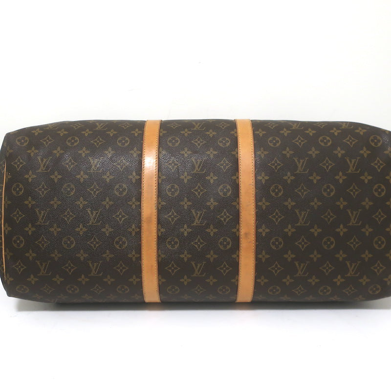 Louis Vuitton Monogram Keepall 60 Duffle Bag Brown Leather-Trim Canvas
