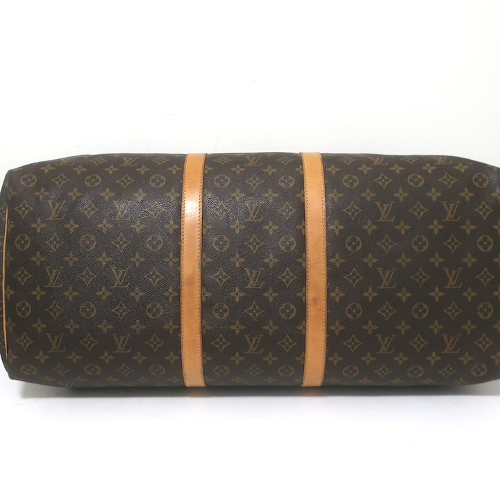 Louis Vuitton Monogram Keepall 60 Duffle Bag Brown Leather-Trim Canvas