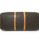 Louis Vuitton Monogram Keepall 60 Duffle Bag Brown Leather-Trim Canvas