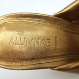 Alumnae Turban Slide Sandals Gold Metallic Leather Size 38 Block Heel Mules
