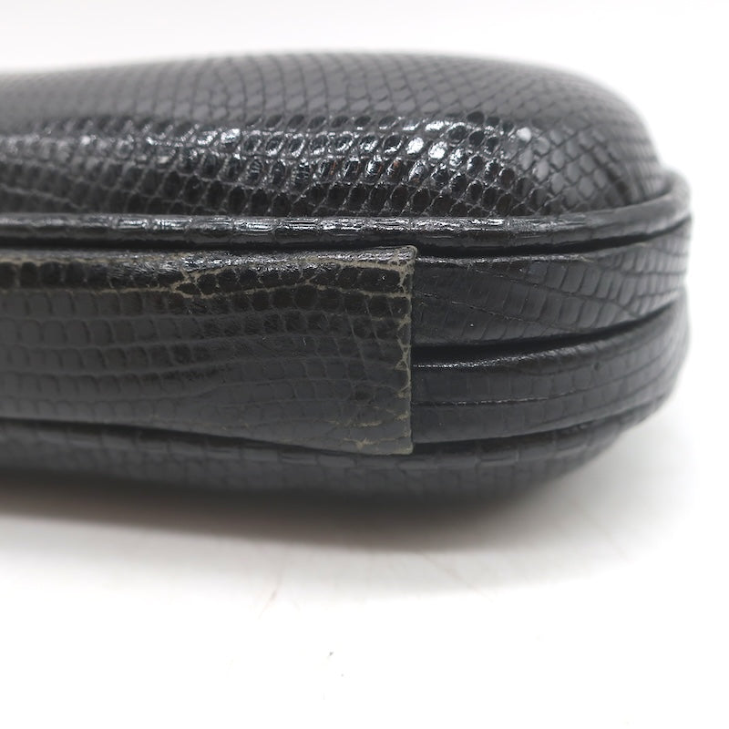 Vintage Bottega Veneta Lizard Skin Box Clutch Black