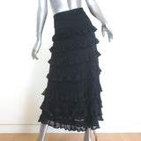 Zimmermann Hypnotic Lace Frill maxi skirt, black knit with layered lace frills, pre-owned authentic designer piece.