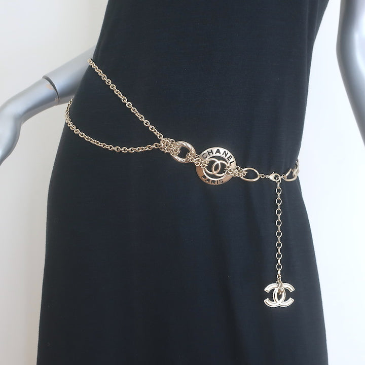 Chanel A18 Leather Bow &amp; Pearl-Embellished CC Chain Belt 36"  Brushed Gold NEW