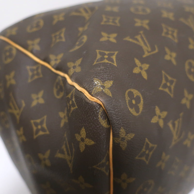 Louis Vuitton Monogram Keepall 60 Duffle Bag Brown Leather-Trim Canvas
