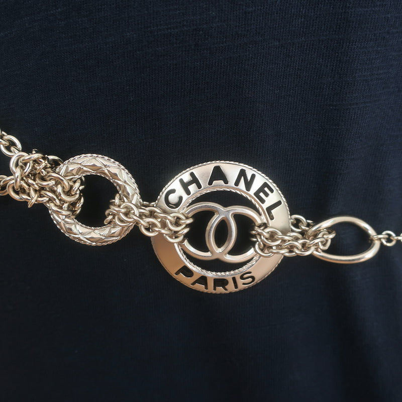 Chanel A18 Leather Bow &amp; Pearl-Embellished CC Chain Belt 36"  Brushed Gold NEW
