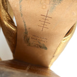 Alumnae Turban Slide Sandals Gold Metallic Leather Size 38 Block Heel Mules