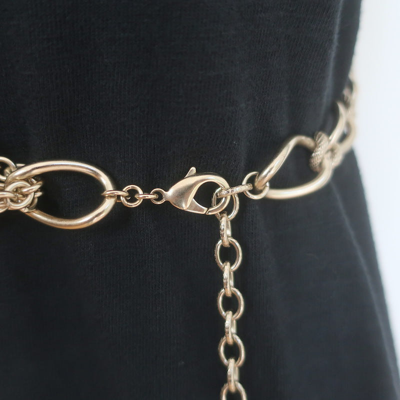 Chanel A18 Leather Bow &amp; Pearl-Embellished CC Chain Belt 36"  Brushed Gold NEW