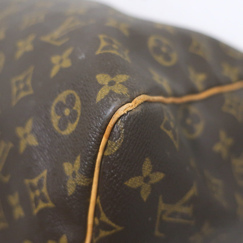 Louis Vuitton Monogram Keepall 60 Duffle Bag Brown Leather-Trim Canvas