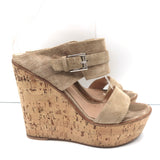 Gianvito Rossi Double Band Cork Platform Wedge Sandals Beige Suede Size 38