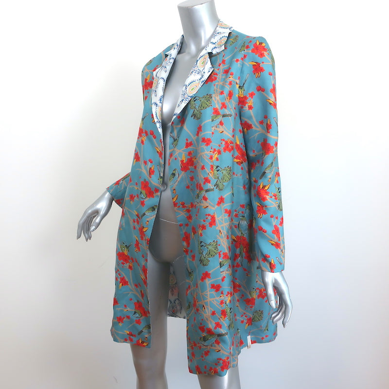 La Prestic Ouiston Liberte Reversible Jacket White Print/Blue Floral Silk Size 0