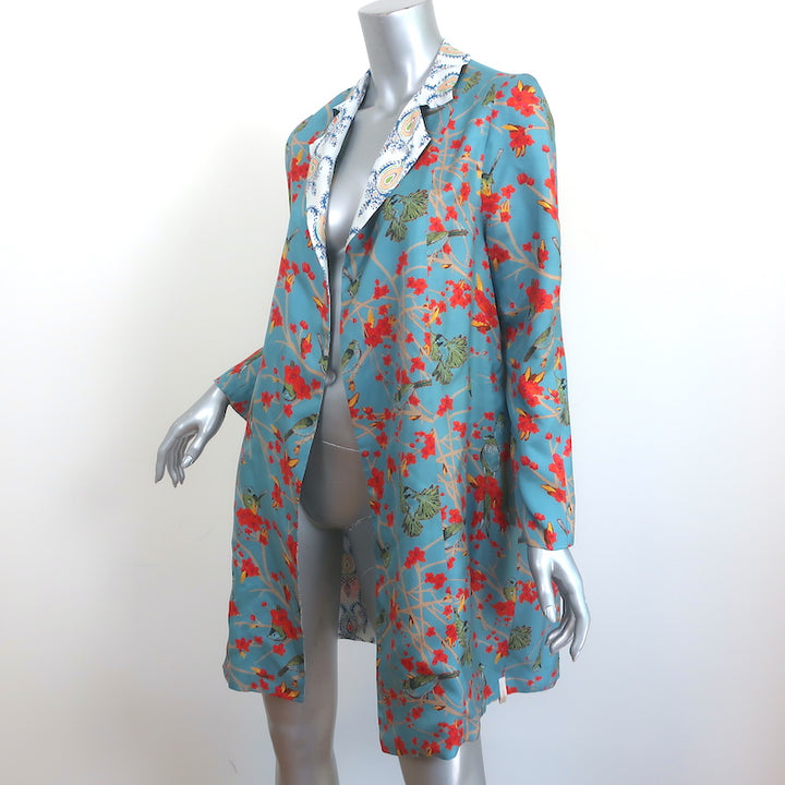 La Prestic Ouiston Liberte Reversible Jacket White Print/Blue Floral Silk Size 0
