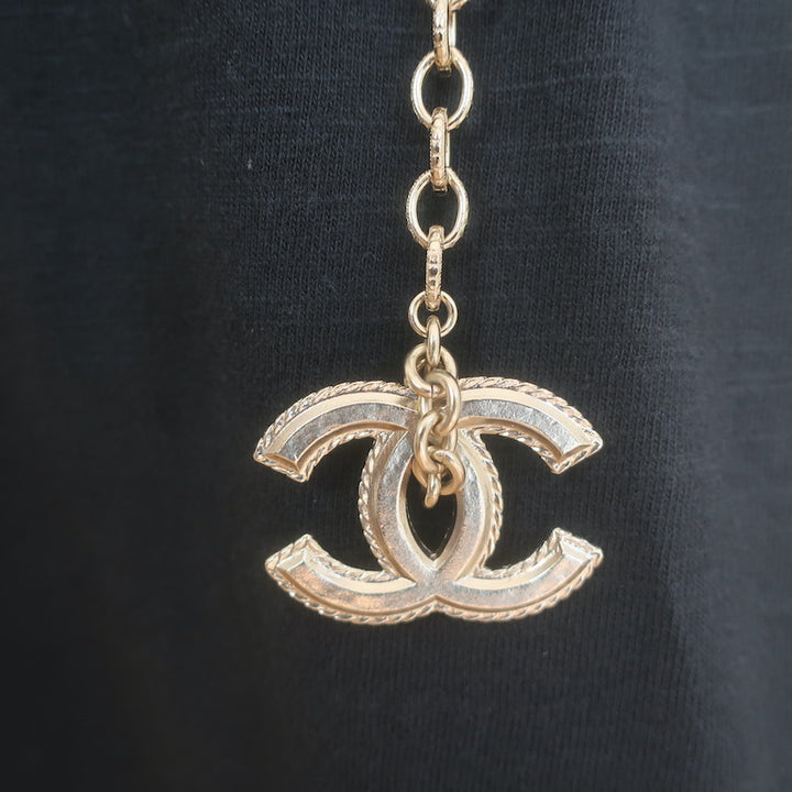 Chanel A18 Leather Bow &amp; Pearl-Embellished CC Chain Belt 36"  Brushed Gold NEW