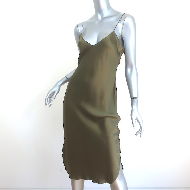 Nili Lotan Short Cami Slip Dress Olive Silk Satin Size Small NEW