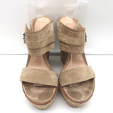Gianvito Rossi Double Band Cork Platform Wedge Sandals Beige Suede Size 38