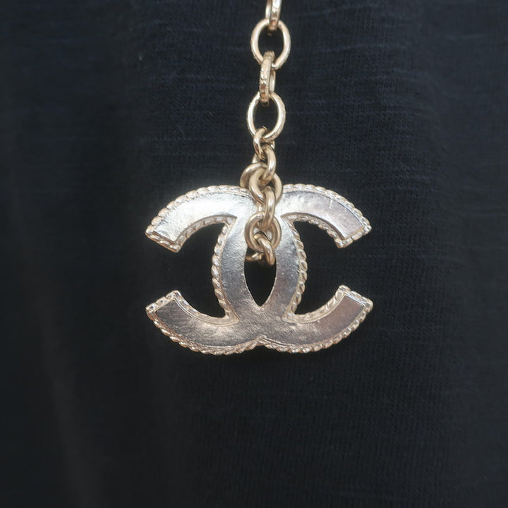 Chanel A18 Leather Bow &amp; Pearl-Embellished CC Chain Belt 36"  Brushed Gold NEW