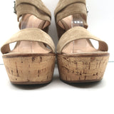 Gianvito Rossi Double Band Cork Platform Wedge Sandals Beige Suede Size 38