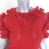 Gucci ruffled pointelle knit short-sleeve sweater in red wool, authentic pre-owned, size M