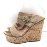 Gianvito Rossi Double Band Cork Platform Wedge Sandals Beige Suede Size 38