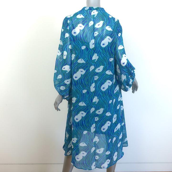 Diane von Furstenberg Ileana Dress Blue Ocean Tide Print Chiffon Size Medium