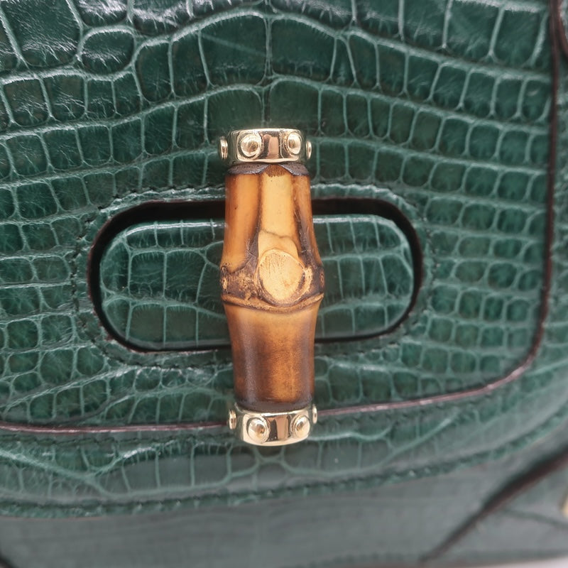 Gucci Crocodile Mini Bamboo Top Handle Bag Emerald
