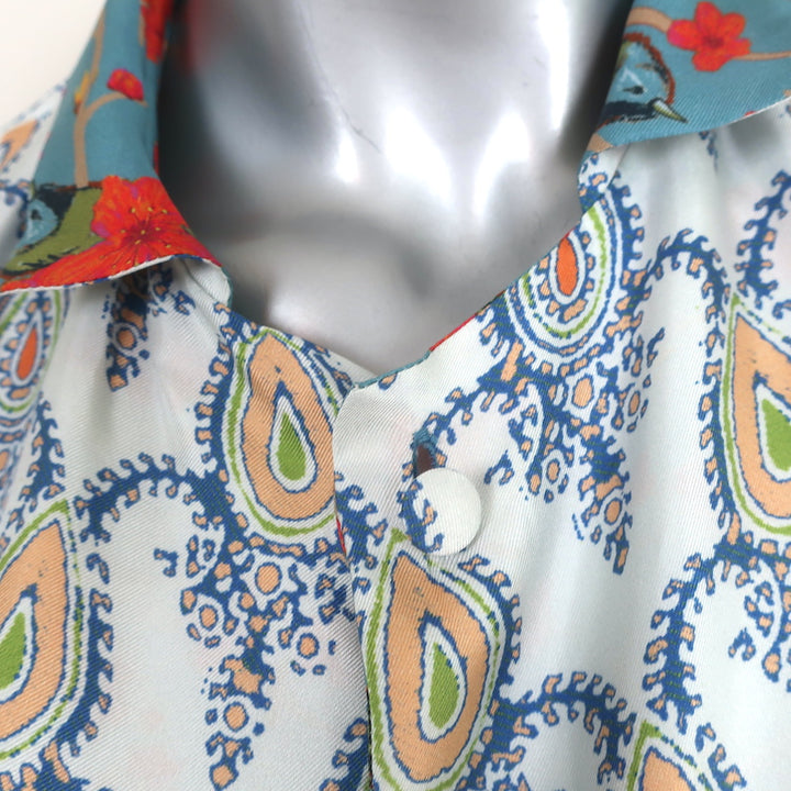 La Prestic Ouiston Liberte Reversible Jacket White Print/Blue Floral Silk Size 0
