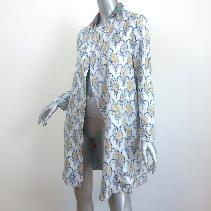 La Prestic Ouiston Liberte Reversible Jacket White Print/Blue Floral Silk Size 0