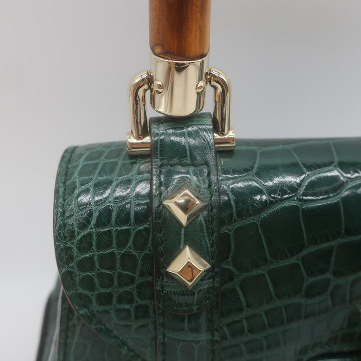 Gucci Crocodile Mini Bamboo Top Handle Bag Emerald