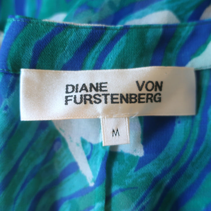 Diane von Furstenberg Ileana Dress Blue Ocean Tide Print Chiffon Size Medium