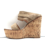 Gianvito Rossi Double Band Cork Platform Wedge Sandals Beige Suede Size 38