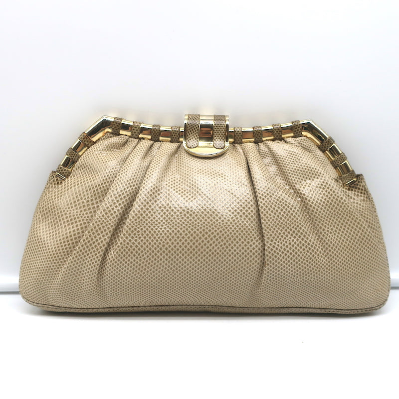 Judith Leiber Lizard Clutch Beige Small Chain Strap Crossbody Bag