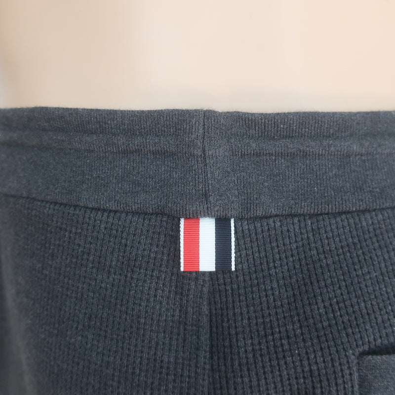 Thom Browne 4-Bar Waffle Knit Joggers Charcoal Cotton Size 3