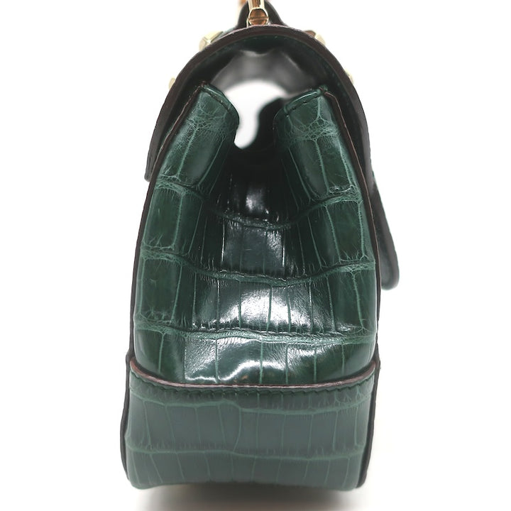 Gucci Crocodile Mini Bamboo Top Handle Bag Emerald