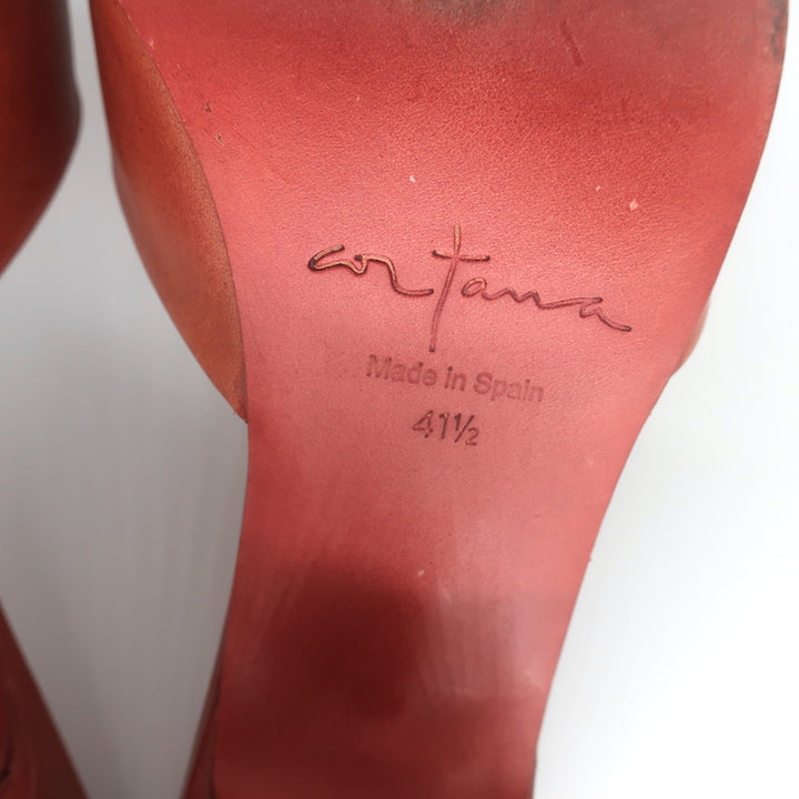 Cortana Juno Mules Brandy Red Leather Size 41.5 Open Toe Sandals