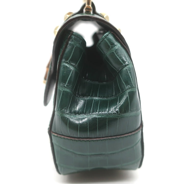 Gucci Crocodile Mini Bamboo Top Handle Bag Emerald