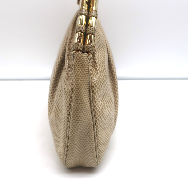 Judith Leiber Lizard Clutch Beige Small Chain Strap Crossbody Bag