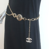 Chanel A18 Leather Bow & Pearl-Embellished CC Chain Belt 36"  Brushed Gold NEW