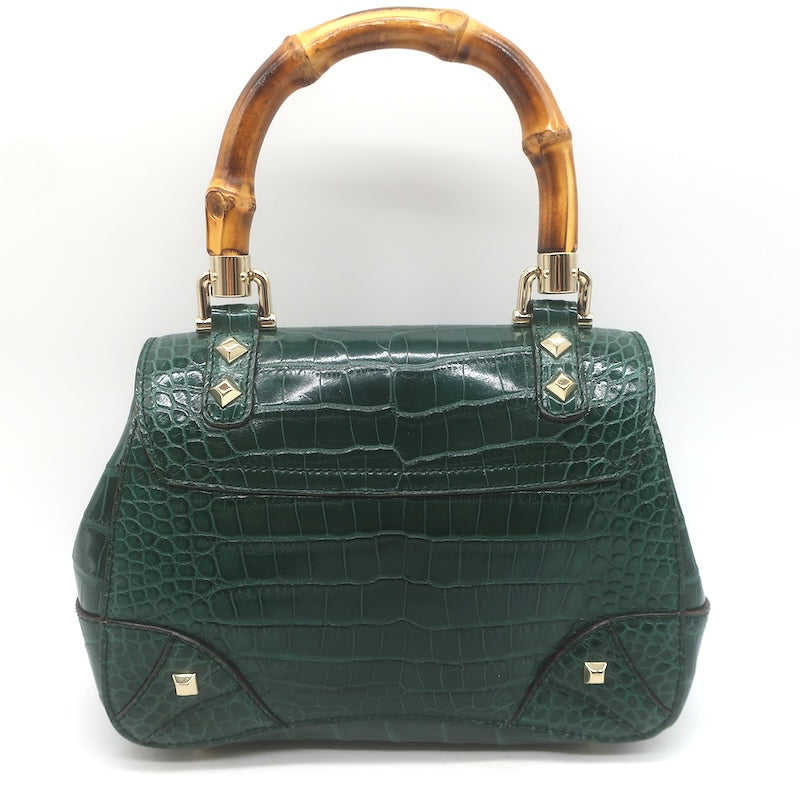 Gucci Crocodile Mini Bamboo Top Handle Bag Emerald