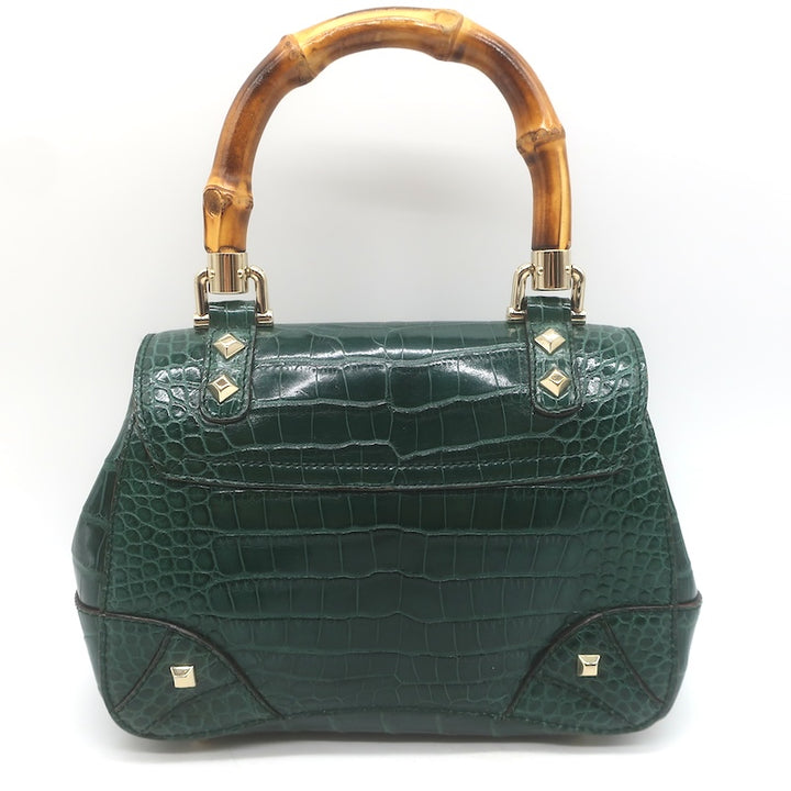 Gucci Crocodile Mini Bamboo Top Handle Bag Emerald