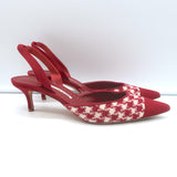 Manolo Blahnik Carolyne 50 Houndstooth Tweed Slingback Pumps Red Suede Size 41