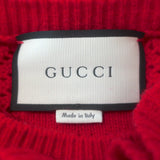 Gucci ruffled pointelle knit short-sleeve sweater, red wool, size M, authentic pre-owned luxury