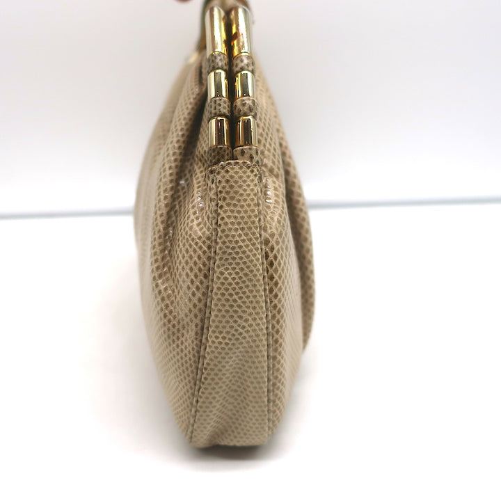 Judith Leiber Lizard Clutch Beige Small Chain Strap Crossbody Bag